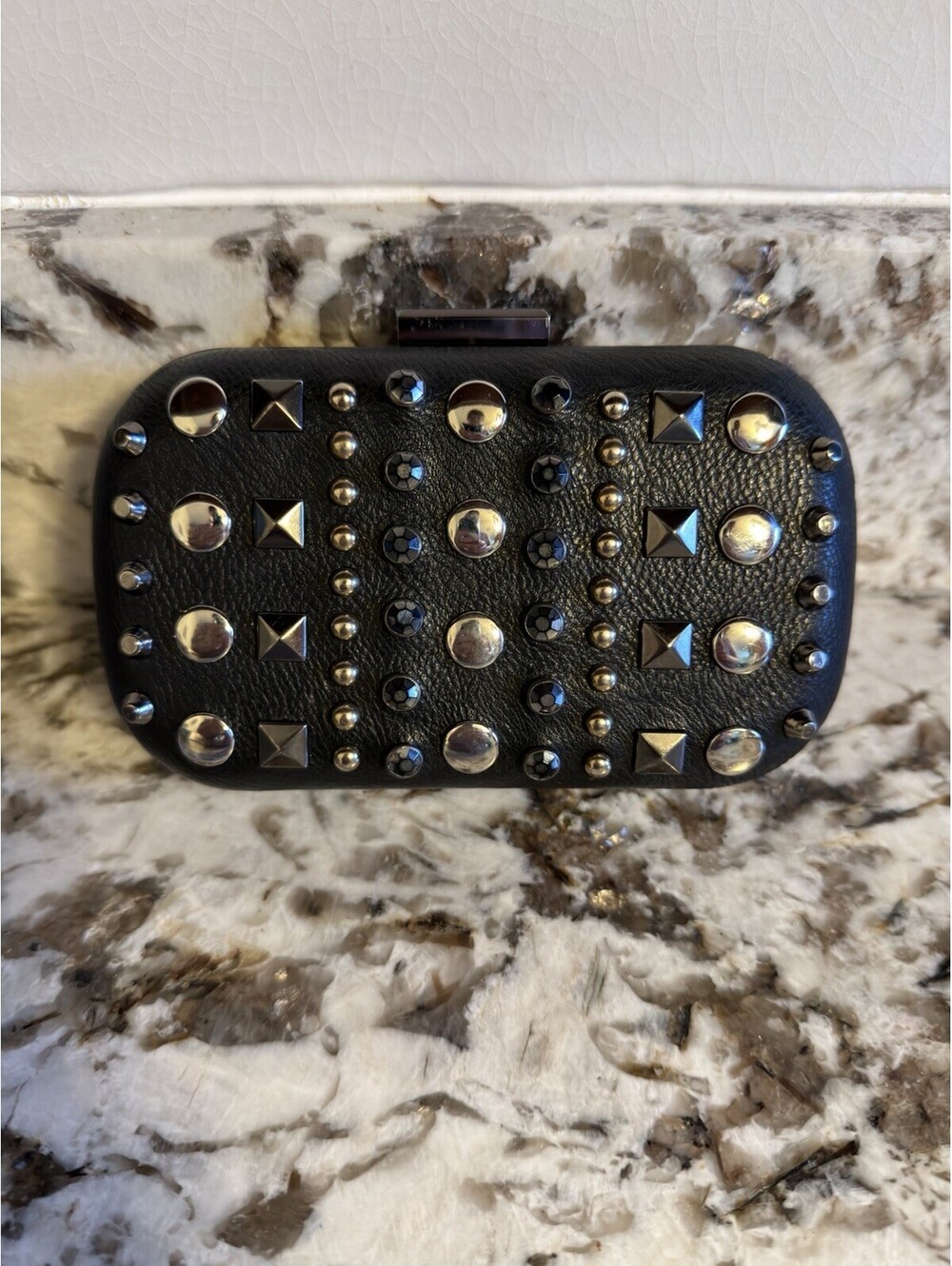 Studded Black Clutch Evening Bag Hard Case Express? Purse